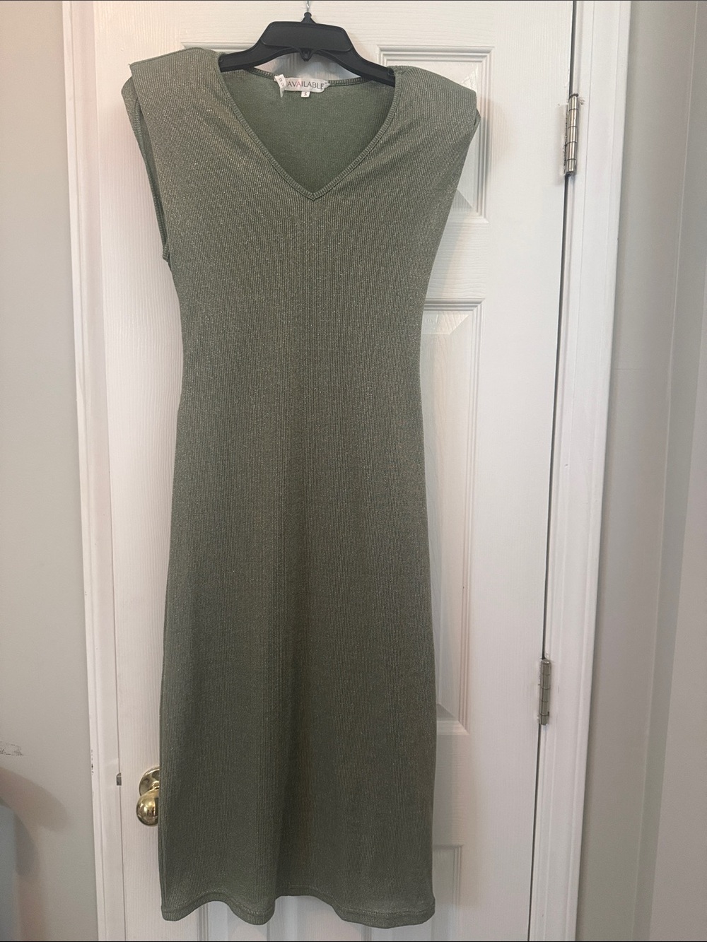 V-Neck Sleeveless Midi Dress in Olive by Available